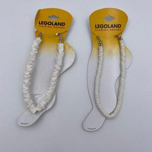 Lot of 2 Beach Anklets White Clam Shell & Shell Chip Foot Beads Jewelry Legoland